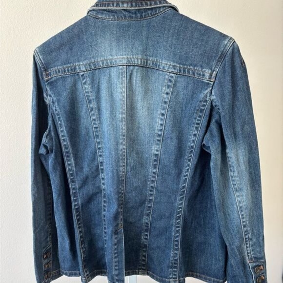 Eddie Bauer Blazer XL Denim VTG Button Up Pockets Slit Boho Streetwear Cowgirl - Picture 2 of 12